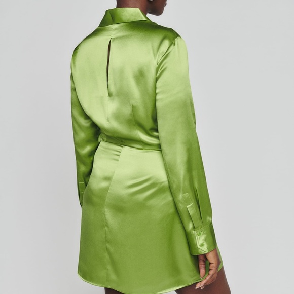 Reformation Alaine Silk Dress in Avocado Size 4 - Picture 5 of 5